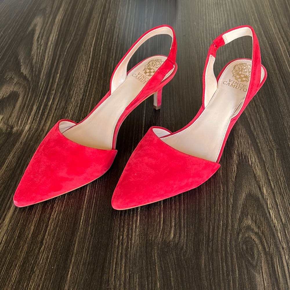 Vince Camuto Red Suede Sling-back Kitten Heels